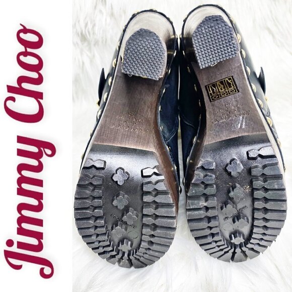 JIMMY CHOO Black Leather Studded Platform Peep Toe Biker Booties, Size 38 - Picture 7 of 8